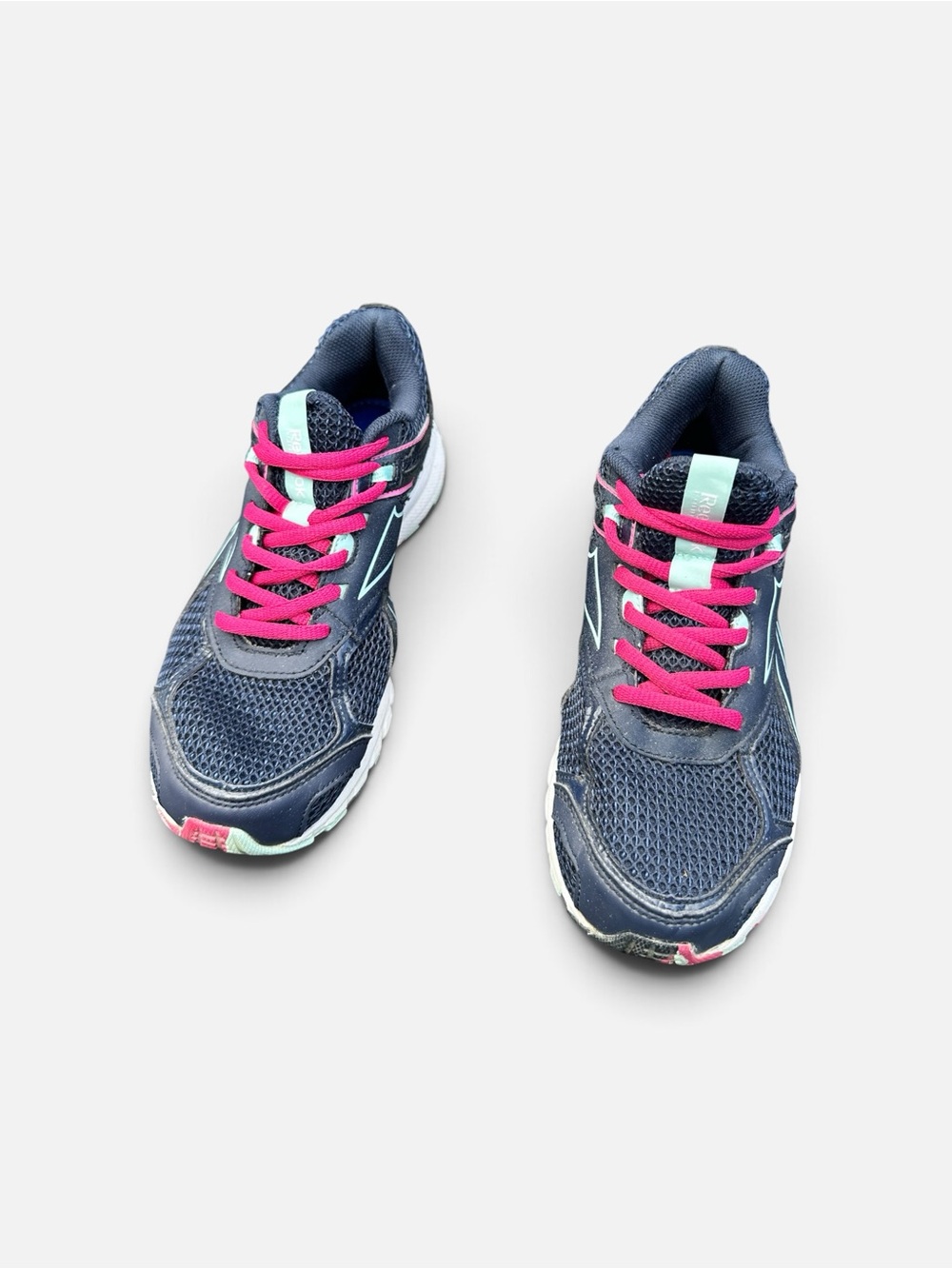 Reebok Navy Athletic Sneakers with Pink Laces and Mint Accents
